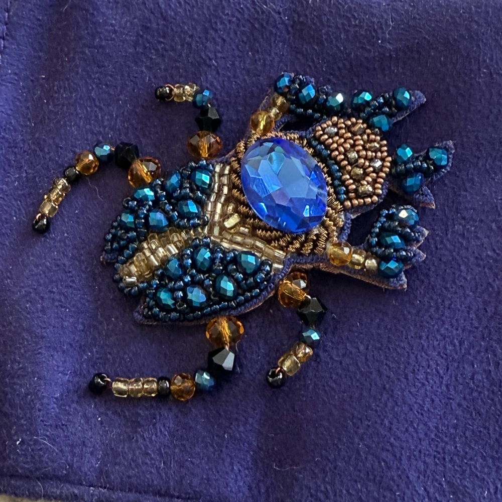 Vintage Beaded Spider Brooch: Handmade Embroidered Insect Pin